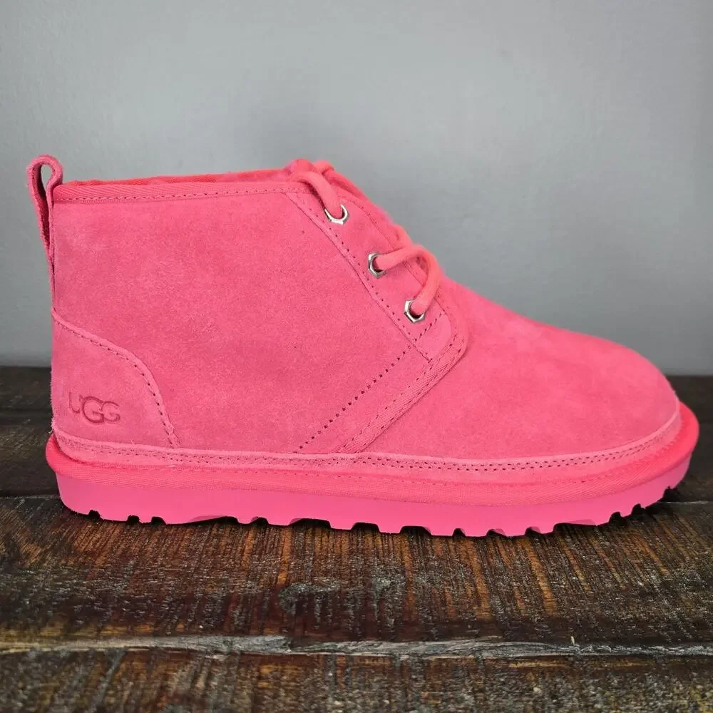 NEW UGG Neumel Womens Size 7 Fuzzy Warm Chukka Boots Shoes Slippers Pink